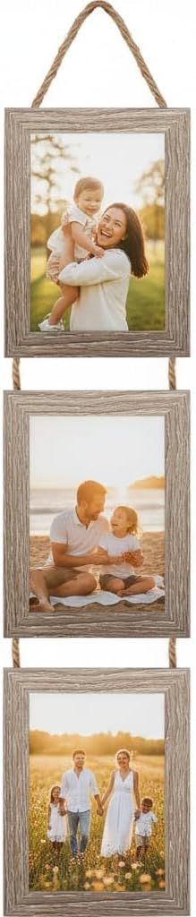 Lavezee 4x6 Picture Frames Collage Rustic, Three 4 x 6 Hanging Picture Frames for Vertical 4 by 6 Inch Photos for Wall