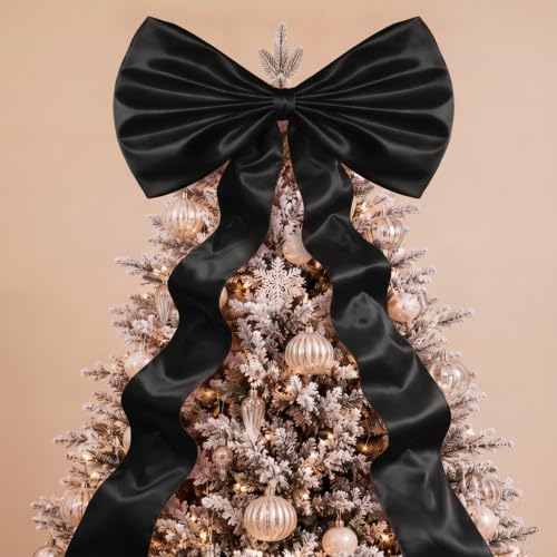 Daifunli 24 x 79 Inches Giant Satin Bow Christmas Tree Topper,Black by Huiinen