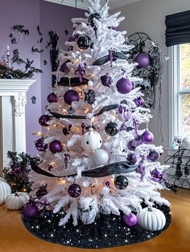 FOTSHARER Sequin Christmas Tree Skirt Black 48 Inch Shiny Xmas Tree Base Large for Fall Holiday Party Embroidered Velvet Tree Skirts Vintage Large Christmas Tree Skirt Cover for Family Room Decor - Image 2