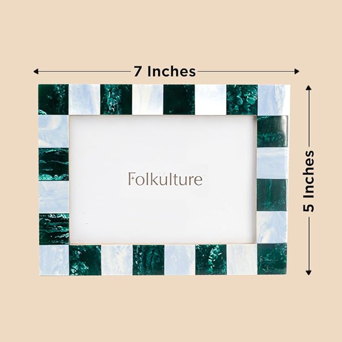 Folkulture Picture Frame | Stylish Marble Resin Unique 5x7 Photo Frame | Modern Wall Decor - Aesthetic Birthday Gift | Forest Fall Green & Pastel Blue Photo Frame | Boho Living Room Home Decor