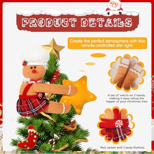 Gingerbread Christmas Tree Topper with Built-in LED Star Lights Xmas Decorations Funny Treetop Hugger Home D??cor - Image 2