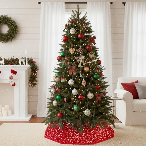 Christmas Tree Collar with Sparkling Sequin Tree Skirt for Holiday Home Decor Xmas Tree Ring (Red, X-Large) - Image 6