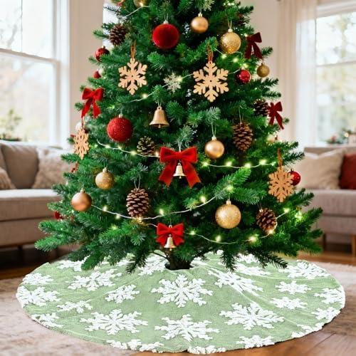 36 Inch Tree Skirts Small Green Christmas Tree Skirt Snowy Xmas Tree Skirt Fur Fabric for New Year Party Home Winter Holiday Party Decorations by LJIE-House
