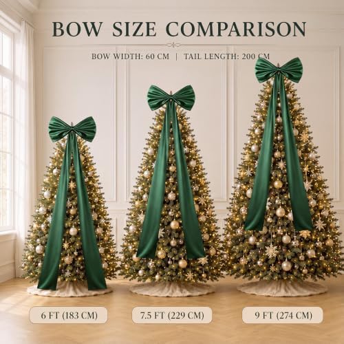 Daifunli 24 x 79 Inches Giant Satin Bow Christmas Tree Topper,Green - Image 3
