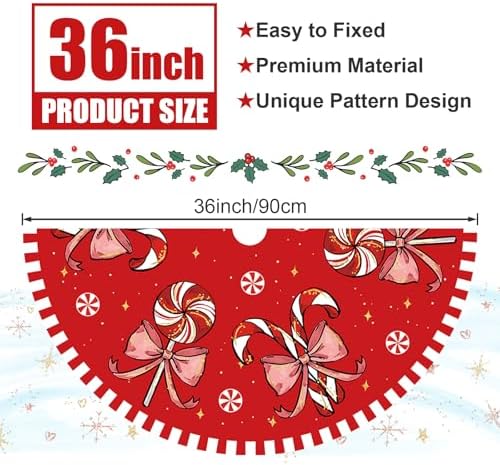 Christmas Tree Skirt Red Tree Skirts Candy Cane Decorations Xmas Tree Skirt Tree Mat 36 Inch Winter Christmas Decor for Home - Image 3