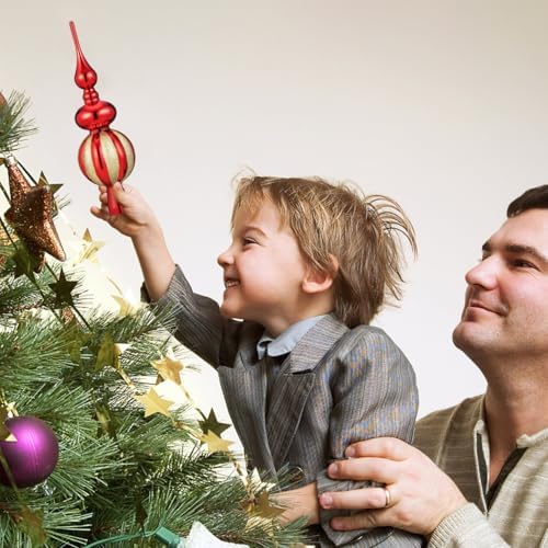 BESPORTBLE Red Plastic Gourd Christmas Tree Topper 9 Inch Finial Ornament for Holiday Party Decoration and Small Tree Treetop - Image 2