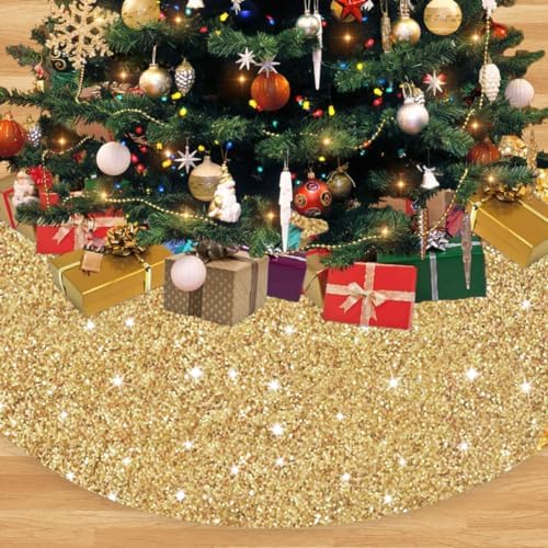 36 Inch Christmas Tree Skirt Gold Sparkly Sequins Christmas Tree Skirt Soft Velvet Xmas Tree Skirt Unique Christmas Decor for All Seasons Round Sequined Tree Blanket Shiny Gold Christmas Tree Base by FANPROMS