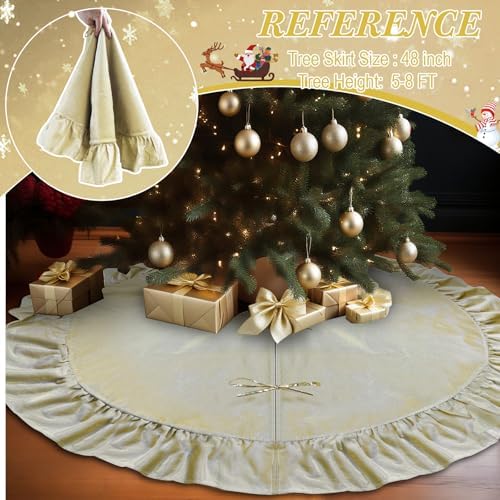48 Inches Velvet Christmas Tree Skirt Decorations Gold Luxury Xmas Fur Plush Skirts for Merry Christmas Party Rustic Vintage Holiday Home Winter - Image 4