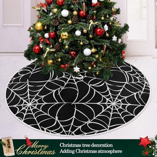 Halloween Spider Web Christmas Tree Skirt Small Xmas Tree Skirts Decorations 36 in Burlap Tree Mat Cover for 4 ft Trees Holiday Party - Image 2