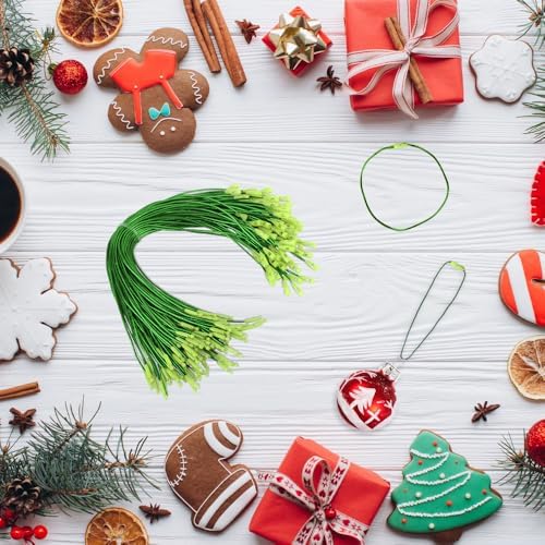 Christmas Ornament Hangers String, 100 Pcs PreCut Hooks for Trees, Green Ornament Ribbon with Snap Fastener - Image 3