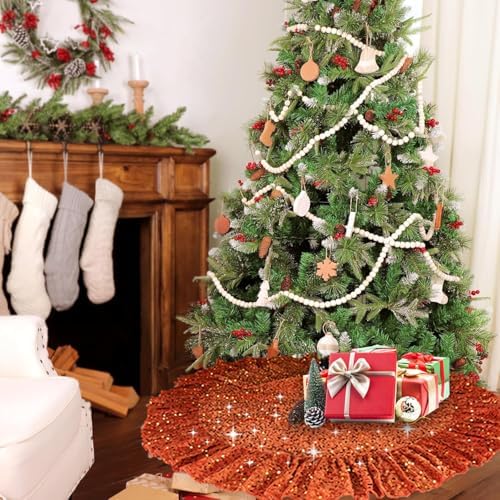 Orange Christmas Tree Skirt 45 Inches Ruffle Fall Tree Skirt - Image 2