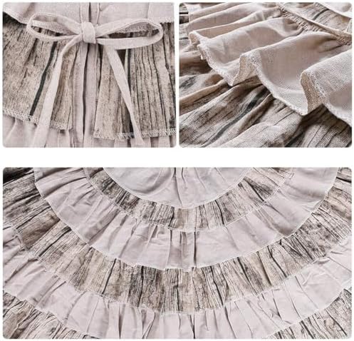 yuboo 48 Inch Western Farmhouse Tree Skirt, 6-Layer Ruffled Wood Grain & Burlap Design, Rustic Country Cowboy Holiday Decoration for 6-7.5 Ft Trees - Image 4