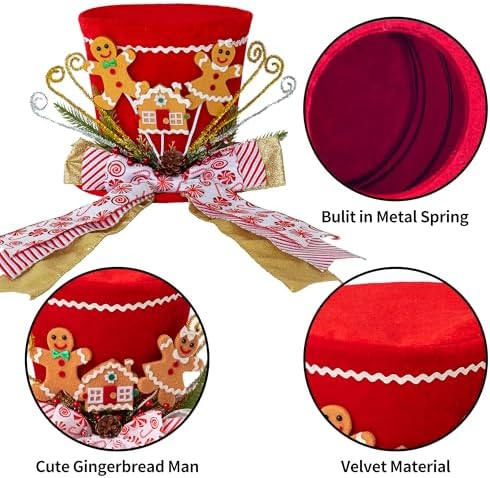 Christmas Tree Topper Hat, Gingerbread Man Christmas Tree Topper, Tree Topper Christmas Decorations with Bow Ribbon Christmas Tree Ornaments for Home Xmas Décor - Image 3