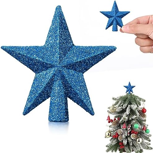 Hanaive Christmas Tree Topper Mini Star Small, Blue, 2.36 Inch, Glitter by Hanaive