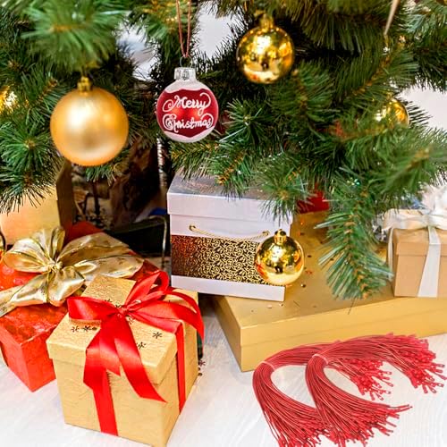 Christmas Hooks for Ornaments, 200 PCS Red Christmas Ornament String Ribbon Hangers with Snap Hanging Ropes Hooks Cords Locking Xmas Holiday Tree Decorations Toddler Proof Adjustable Pendant - Image 2