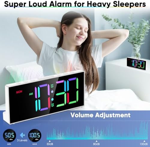 Alarm Clock with Large Display Big Numbers,5 Levels Brightness???Snooze,USB Charging Port,LED and Mirror Desk Clock,Dual Alarms Modern Electronic Clock for Bedroom Home Living Room Office. (White) - Image 4