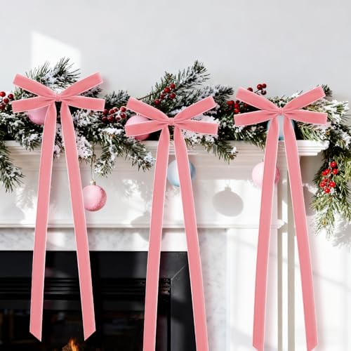 10 Pcs Dusty Pink Velvet Bows 22"x8" Pre-Tied Christmas Ornaments - Image 4