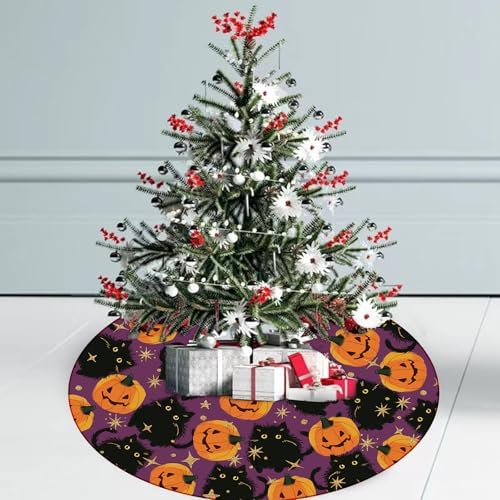 GAGEC Halloween Tree Skirt Purple Tree Skirt Black Cat Pumpkins Tree Decor 36inch Decor for Halloween Christmas Indoor Outdoor Decorations - Image 3