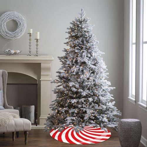 Christmas Tree Skirt 48 Inch Red and White Swirl Xmas Tree Skirts Candy Cane Sweet Lollipop Tree Mat Ornaments for Home Holiday Party - Image 3