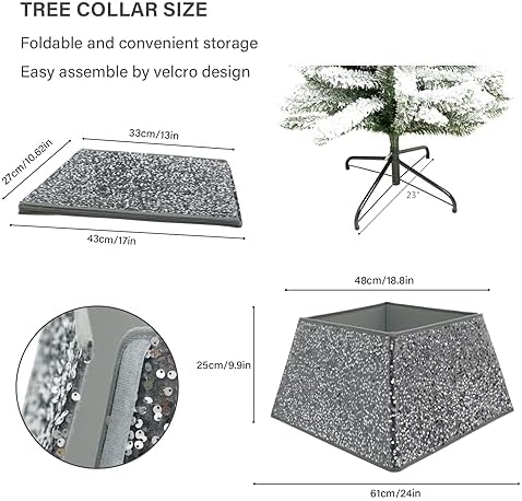 Silvergrey Christmas Tree Collars for Atificial Trees, 24 Inch Sparkling Sequins Christmas Skirt, Base Cover,Holiday Home Decor Ring(Medium) - Image 3