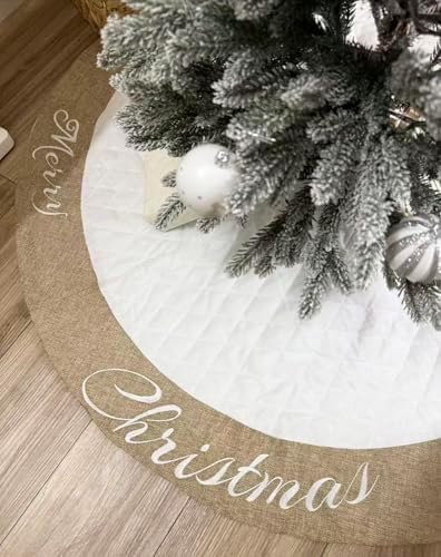 48 Inch Christmas Tree Skirt White Thick Luxury Quilted Cotton with Burlap Decoration for Merry Christmas Party Christmas Tree Skirt Decorations - Image 4