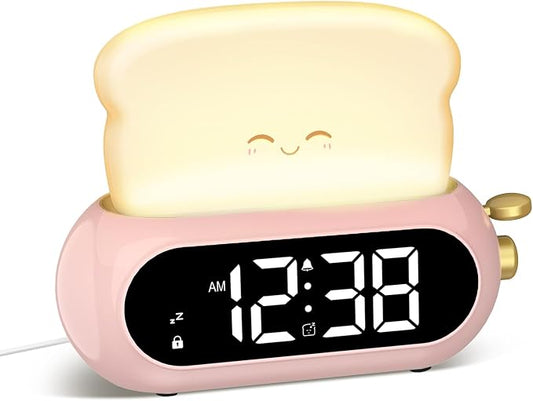 Cute Digital Clock for Bedrooms, Kids Alarm Clocks with Night Light Lamp, 10 Alarm Tones, Adjustable Brightness, Nap Timer, Snooze, Power-off Memory, Bedside Clocks for Girls Kids Teens Birthday Gifts by Netzu