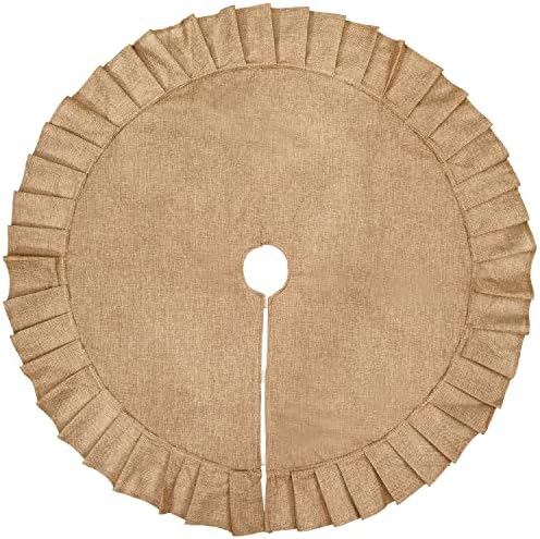 Christmas Tree Skirt Linen Burlap Tree Skirt with Ruffled Border Rustic Christmas Burlap Tree Skrit for Christmas Tree Holiday Decorations, 35 Inches by Medoore