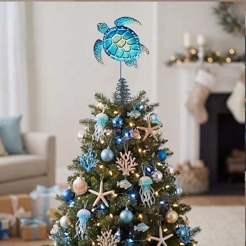 Soulchen Christmas Beach Tree Topper Metal Blue Sea Turtle Treetop Topper - Image 5