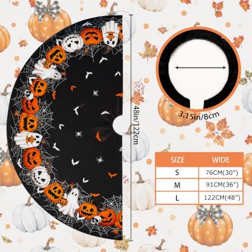 48 Inch Halloween Tree Skirt Mat Short Plush Pumpkin Spider Web Tree Skirts for Indoor Outdoor Halloween Tree Decoration - Image 6