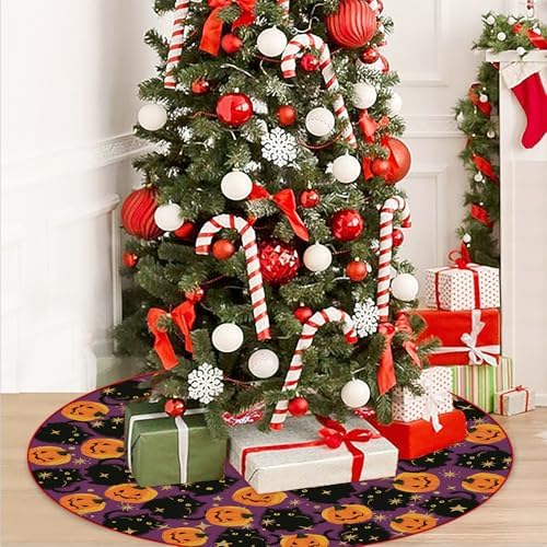 GAGEC Halloween Tree Skirt Purple Tree Skirt Black Cat Pumpkins Tree Decor 36inch Decor for Halloween Christmas Indoor Outdoor Decorations - Image 5