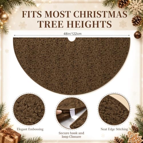 Skylety 48'' Christmas Tree Skirt Rug Embossing Xmas Tree Skirt, Brown - Image 2