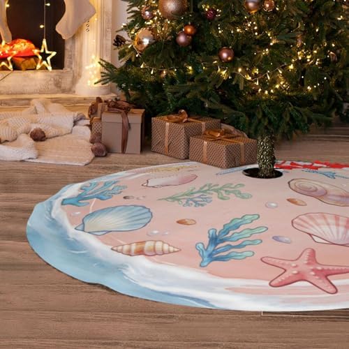 Summer Tree Skirt 30" Beach Tree Topper Pink Tree Skirts Christmas Decor - Image 3