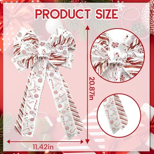 Large Christmas Bows for Wreath, Candies Red Velvet Glitter Wreath Bows for Christmas Tree & Front Door, Winter New Year Burlap Ornament Tree Toppers for Indoor/Outdoor Decor - Image 2