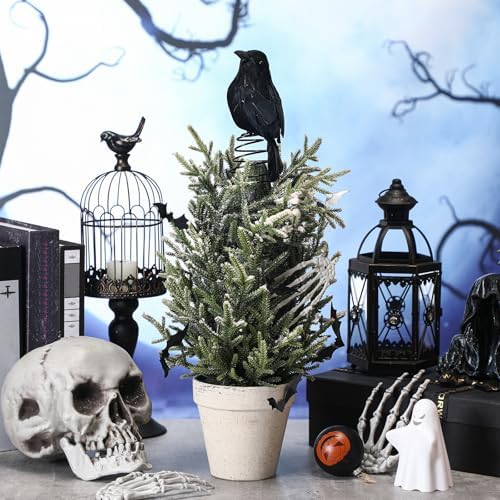 Suncalla Halloween Black Crow Tree Topper 6.3 in Spooky Raven Tree Topper - Image 3