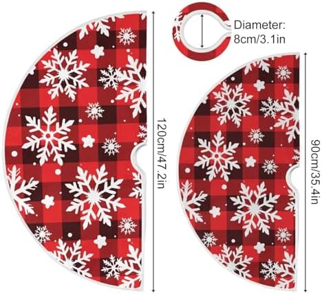 Snowflakes Checkered Plaid Christmas Tree Skirt Small Xmas Tree Skirts Decorations 36 in Burlap Tree Mat Cover for 4 ft Trees Holiday Party - Image 4