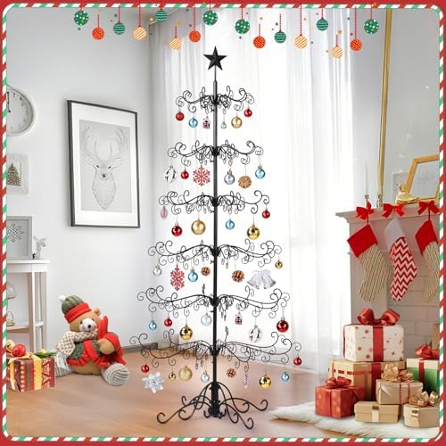 VINGLI 6ft Wrought Iron Christmas Tree w/192 Branch Tips, 6-Tier Metal Display Stand for Gifts, Box, Ornament Display Tree Suit for Holiday, Party, Home Decor, Indoor & Outdoor Decor Hanger, Black - Image 4
