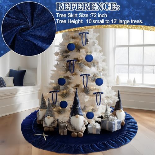 Velvet Christmas Tree Skirt, 72 Inches, Bow Style, Navy Blue - Image 6