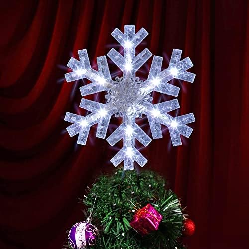 Dazzle Bright Snowflake Christmas Tree Topper, 9 inch Christmas Tree Topper Ornament with 15 White LED Lights, Lighted Tree Topper Christmas Decorations for Xmas Indoor Holiday Decor - Image 2