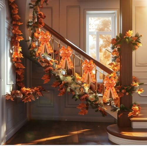 2 Pack Large Fall Wreath Bow 20x11 Inch, Wired Thanksgiving Tree Topper Bow - Image 7