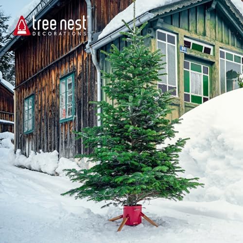 Tree Nest Christmas Tree Stand Base Xmas Modern Tree Metal Holder Stand for 10ft Real Tree Xmas Tree Decoration（Family,Red） - Image 3