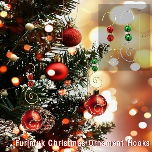 Furimuk 20 Pcs Acrylic Jewels Christmas Ornament Hooks - Red & Green, Silver & Gold Wire Hangers with Lobster Claws for Stockings & Balls - Image 2