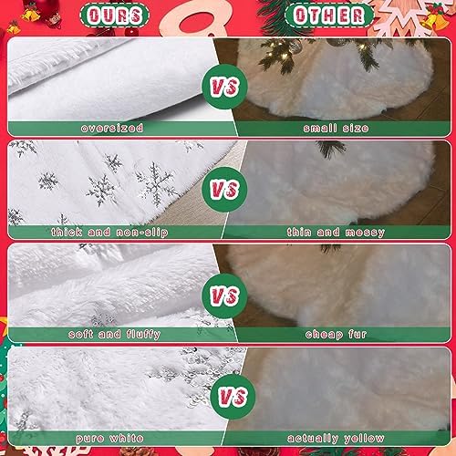 Libima 70 Inches Large Christmas Tree Skirt Faux Fur Xmas Tree Skirt White Plush Velvet with Silver Sequins Snowflakes for Xmas Decorations Merry Christmas Party Winter Home Holiday Ornaments - Image 4