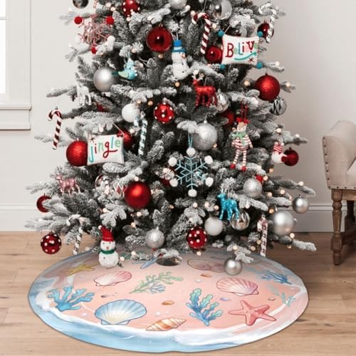 Summer Tree Skirt 48" Beach Tree Topper Pink Tree Skirts Christmas Decor - Image 2