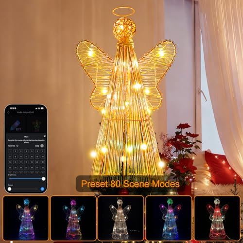 12" Smart Christmas Tree Star, Angel Tree Topper Star, 80 Lighting Modes, Multicolor Flash/Solid, App & Remote Control, Music Sync, DIY Colors, USB Powered for Xmas Holiday Decor - Image 3