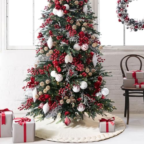 NIBESSER Knit Christmas Tree Skirt White 48" - Ivory Knitted Mat for Christmas Decorations, Yarn Thick Rustic Cable Knit Tree Skirt for Home Party Ornaments - Image 6