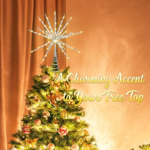 15-Inch Starburst Christmas Tree Topper with 150 LEDs & Remote, Silver - Image 2