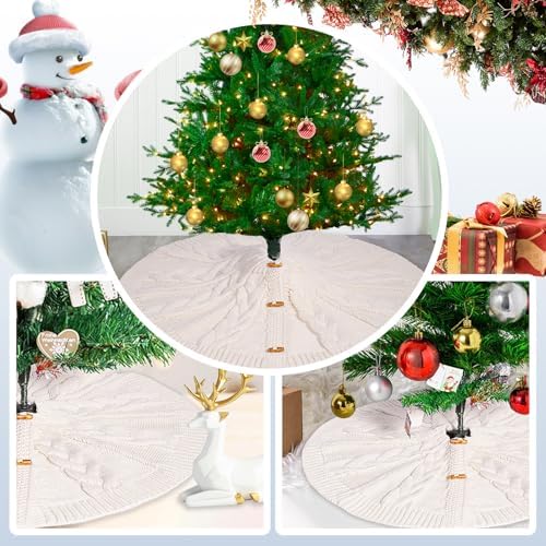 48 Inches White Knitted Christmas Tree Skirt - Image 5