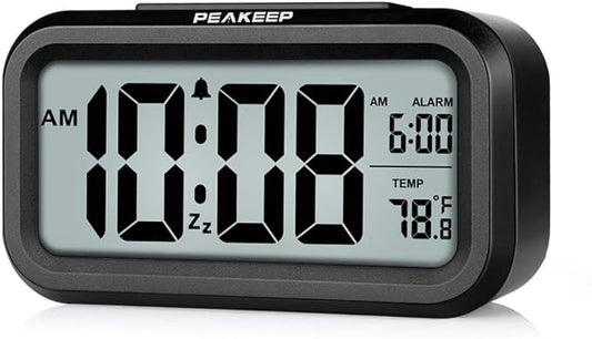 Peakeep Night Light Digital Alarm Clock Battery Operated Indoor Temperature | Small Cordless Cute Clock for Bedroom Desk Travel, Simple to Use for Teens Kids (Black) by PEAKEEP