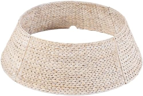 Best Choice Products 24in Christmas Tree Collar, Woven Hyacinth 3-Piece Holiday Rattan Tree Skirt Accessory for Home w/Cord Cut-Out - Transparent White by Unknown