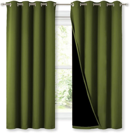 NICETOWN 100% Blackout Curtains 54" Long, Olive Green, 1 Pair, 52" Width Each Panel, Double-Deck Completely Blackout Window Treatment Thermal Insulated Lined Drapes for Small Window